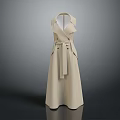 Beige Long Length Sleeveless Trench Coat With Double Breasted Design And Belt