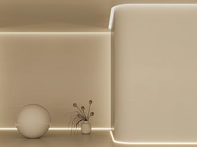 Minimalist Beige Wall Design With LED Lighting And Decor Accents 3d model