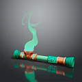 Green And Orange Decorative Staff Weapon With Smoky Effect And Ornate Patterns