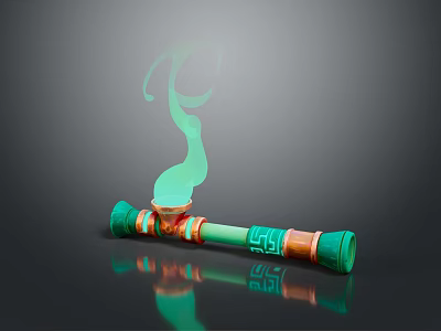 Green And Orange Decorative Staff Weapon With Smoky Effect And Ornate Patterns 3d model