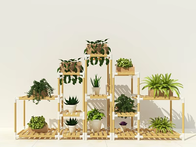 Creative Garden Decor With Multi Tiered Plant Stand Various Green Plants And Potted Succulents 3d model