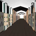 School Corridor Interior With Student Artworks On Walls Display Shelves And Lighting