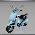 Light Blue Scooter with Transparent Windshield Rearview Mirrors Pink Patterned Seat and Rounded Body Design