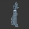 Light Blue Polka Dot Dress With Three Quarter Sleeves White Belt And Asymmetric Hem