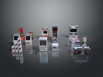 Various Colorful Arcade Computer Game Machines With Screens And Diverse Designs 3d model