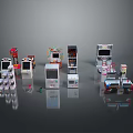 Various Colorful Arcade Computer Game Machines With Screens And Diverse Designs