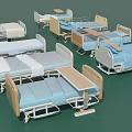 Various Single Bed Designs With Adjustable Frames Blue White Mattresses And Side Tables 3d model