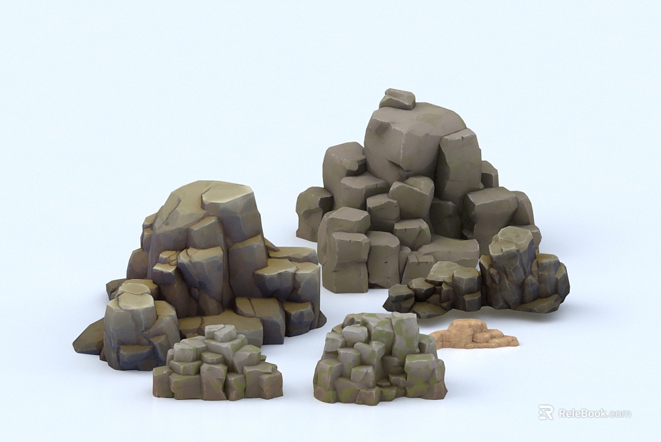 Stacked Stone and Wood Piles with Various Shapes as Natural 3D Decorative Models 3d model 