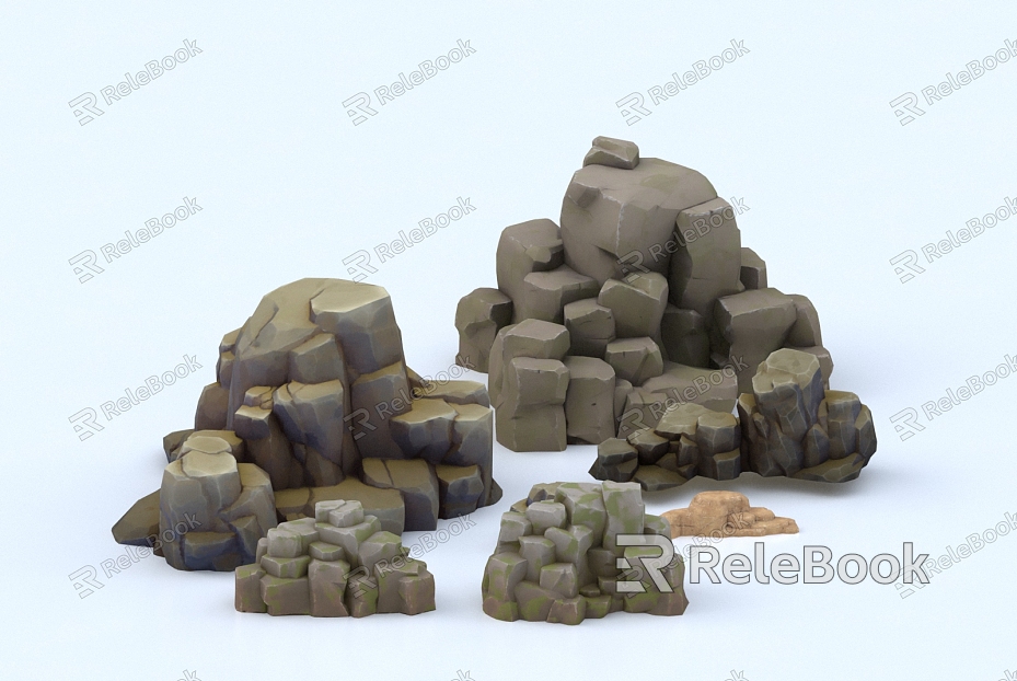 Rock Stone Stone Block Granite Boulder Mountain Rockery model