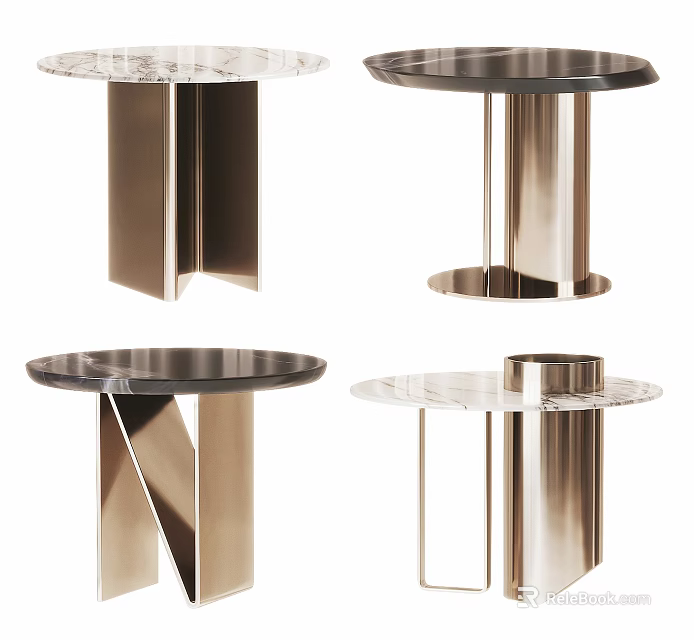 Modern Side Table With Marble Top And Metal Geometric Frame Design 3d model 