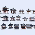 Traditional Chinese Pavilion Architectural Models With Various Roof Designs And Classic Styles