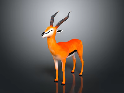 Orange Antelope With Black Horns White Face Standing On Gray Background 3d model