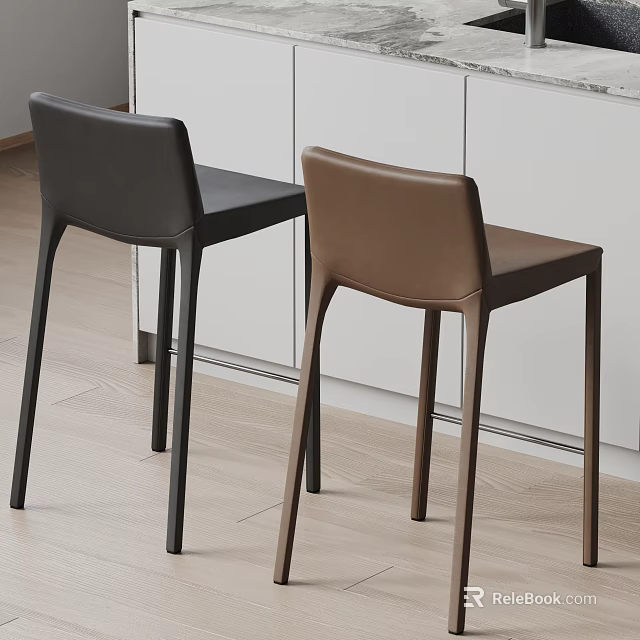 Modern Leather Bar Stools In Black And Brown For Kitchen Interior 3d model