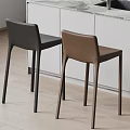 Modern Leather Bar Stools In Black And Brown For Kitchen Interior 3d model