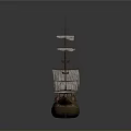 Detailed Vintage Wooden Sailboat Model With Multiple Masts And White Sails