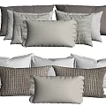 Assorted Decorative Pillows in Neutral Tones with Textured Fabrics and Striped Patterns 3d model