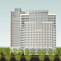 Modern Commercial Complex Featuring High Rise Buildings and Lush Greenery 3d model