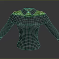 Gray Off Shoulder Long Sleeve Shirt with Collared Design 3d model