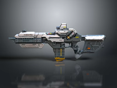 Futuristic Sci-Fi Weapon With Metallic Structure Detailed Sights And Mechanical Parts 3d model