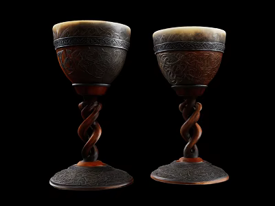 Pair of Decorative Ornament Set with Carved Patterns Twisted Stems and Vintage Design 3d model
