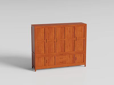 Wooden Wardrobe with Upper Cabinet Doors and Lower Drawers in Simple Classic Design 3d model