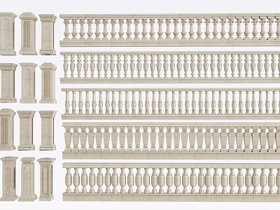 Collection Of Decorative Stone Fence Designs With Columns And Railings 3d model