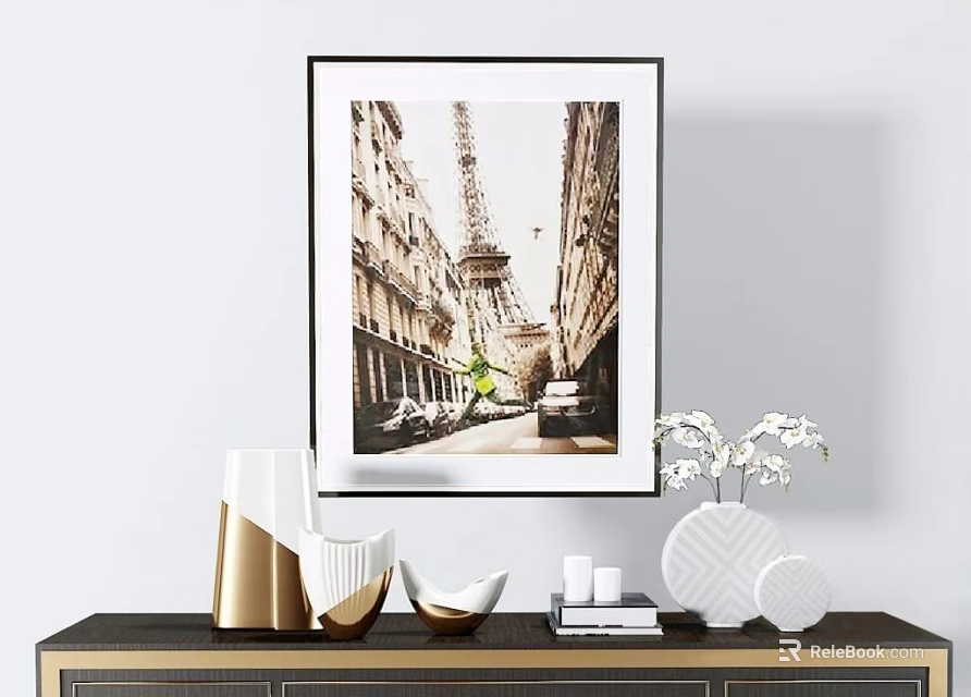 Vintage Paris Scenery Painting Featuring Eiffel Tower And Historic Street Buildings 3d model 