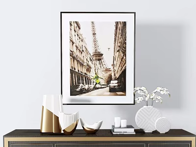 Vintage Paris Scenery Painting Featuring Eiffel Tower And Historic Street Buildings 3d model