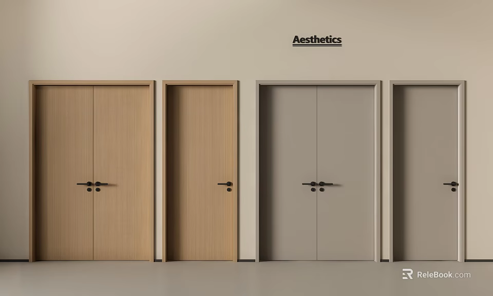 Various Aesthetic Double Doors In Modern Styles Including Wooden And Gray Designs 3d model 