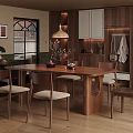 Cozy Dining Room With Wooden Table Chairs Decorative Pendant Lamp And Cabinets