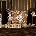Stylish Photo Spot with Shinebed Gold Letters Sequin Backdrop Balloons Star Decorations Arched Doorways