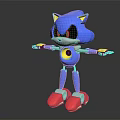 Blue Hedgehog Robot Character with Yellow Ears Red Eyes Black Mask Mechanical Limbs Red Feet