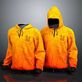 Stylish Orange Patterned Hoodie With Intricate Design And Front Pocket 3d model