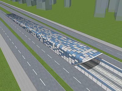 Modern Station Design With Glass Roof Along Road And Green Area Tracks 3d model