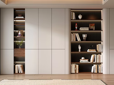 Modern Bookcase Design With Storage Shelves Books Decorative Items And Potted Plant 3d model