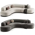 Curved Sectional Sofa in Light Beige Dark Gray with Modern Design Pillows and Throw Blanket