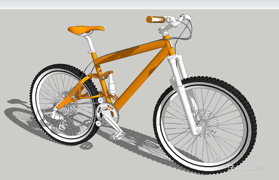 Orange Mountain Bicycle With White Handlebar Large Wheels And Sturdy Frame 3d model 
