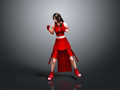 3D Rendered Game Movie Female Character in Red Outfit with Fighting Pose 3d model