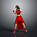 3D Rendered Game Movie Female Character in Red Outfit with Fighting Pose