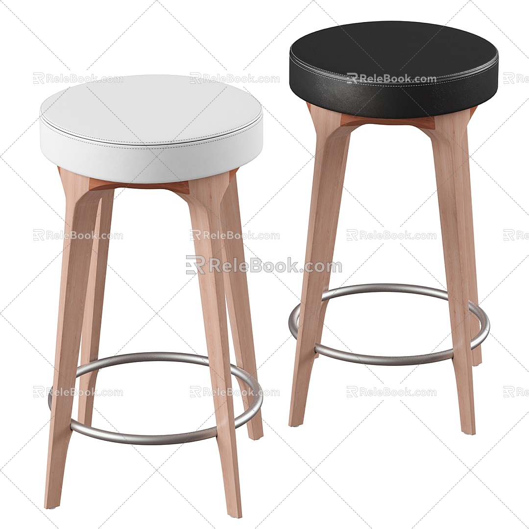 MA XIMA Solid Wood Leather Bar Stool 3d model