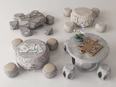 New Chinese Style Outdoor Tables and Chairs 3d model