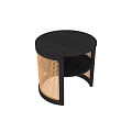 Modern Round Side Table With Black Frame Rattan Panels And Lower Shelf 3d model