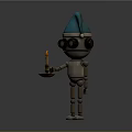 Mechanical Robot With Blue Hat And Large Goggles Holding Tray With Lit Candle