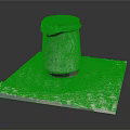 Concrete Trash Bin Setup With Green Trash Bag On Square Stone Slab