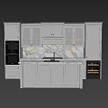 Island table in simple European kitchen cabinet 3d model