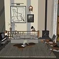 Modern Duplex Living Room Interior With Sofa Coffee Table Stone Fireplace And Wall Art