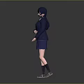 3D School Uniform Girl Character With Dark Blue Hair And Classic Outfit On Gray Background