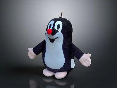 Game Movie Character Plush Toy Black Body White Belly Red Nose Big Eyes Open Arms 3d model