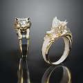 Exquisite Golden Jewelry Rings With Detailed Leopard And Dragon Designs And Metallic Luster