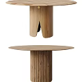 Modern Wooden Dining Table With Round Tabletop And Fluted Cylindrical Base 3d model